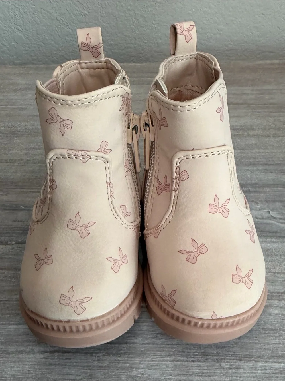Wonder Nation Soft Pink Bow Accent Zip Non-Slip Ankle Boots Booties Shoes 2T